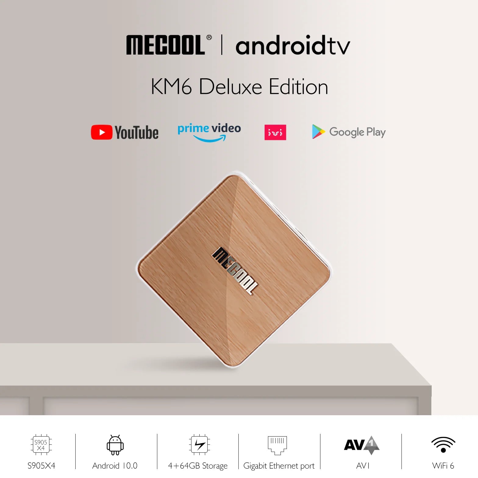 MECOOL KM6 Deluxe ATV Google Certified AndroidTV 10.0 Dual WiFi 6 4GB 64GB 4K HDR H.265 Media Player