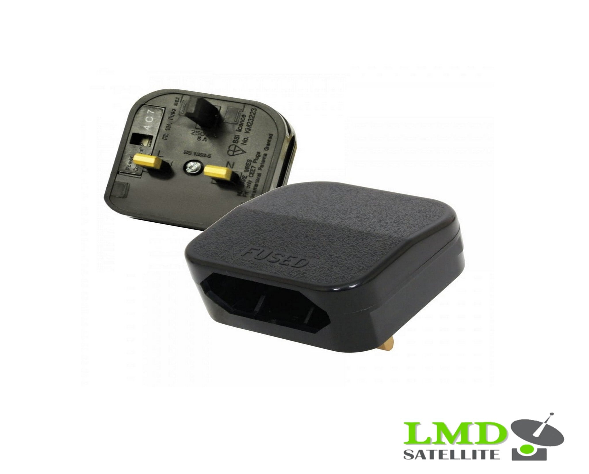 EU 2 Pin to UK 3 BS5733 Pin Main Power Plug Adapter Black with 5A Fused UK