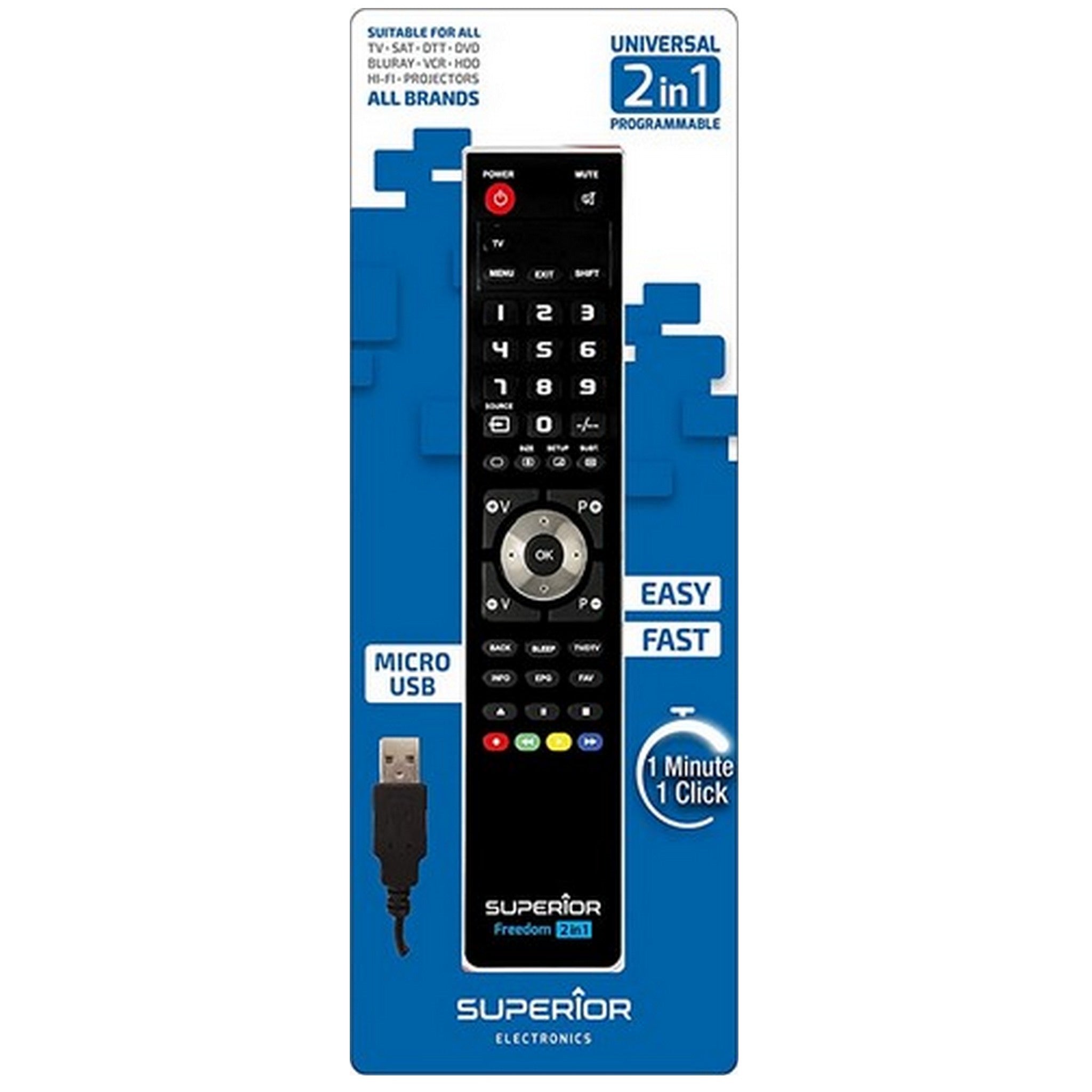 Superior Freedom 2in1 Black Programmable remote control+2x AAA Alkaline batteries included