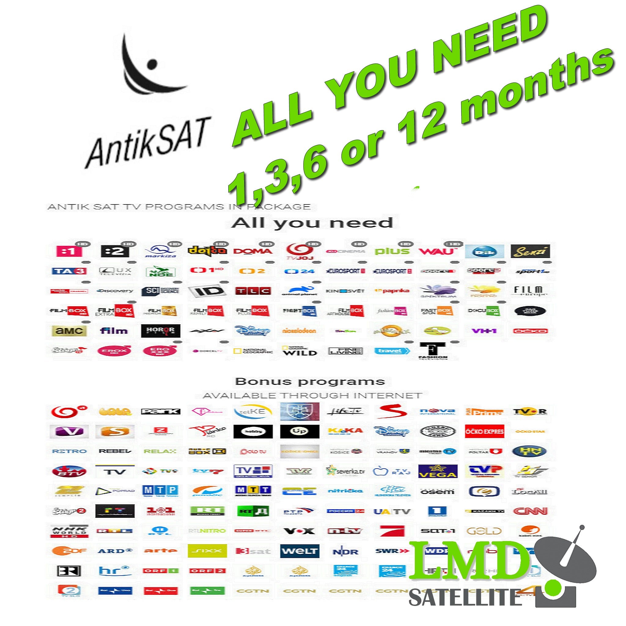 ANTIKSAT Subscription VSETKO Tv package for 3,6 or 12 months