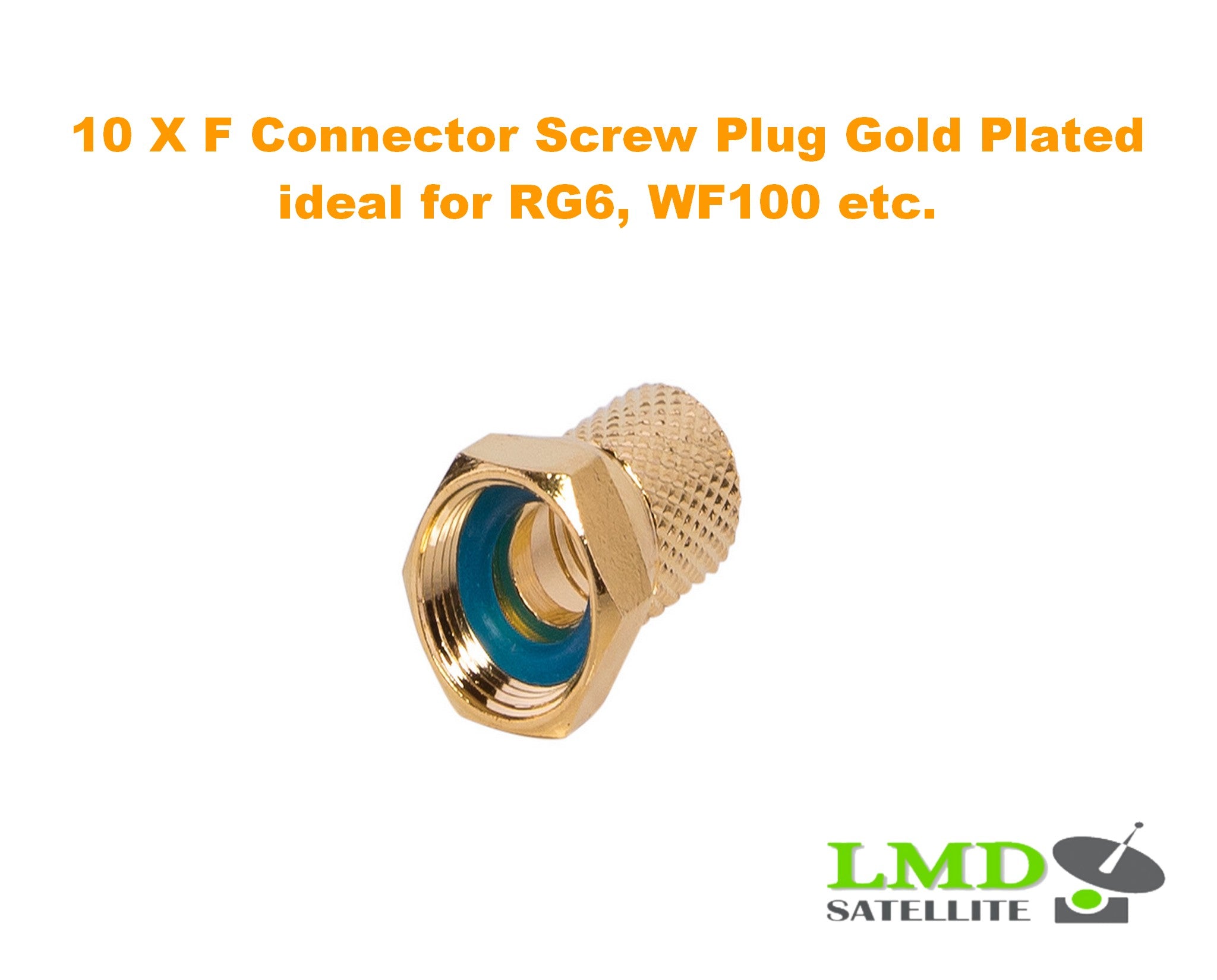 10 X F Connector Gold Screw Plug 7mm with a sealing ring for RG6 Coaxial cable