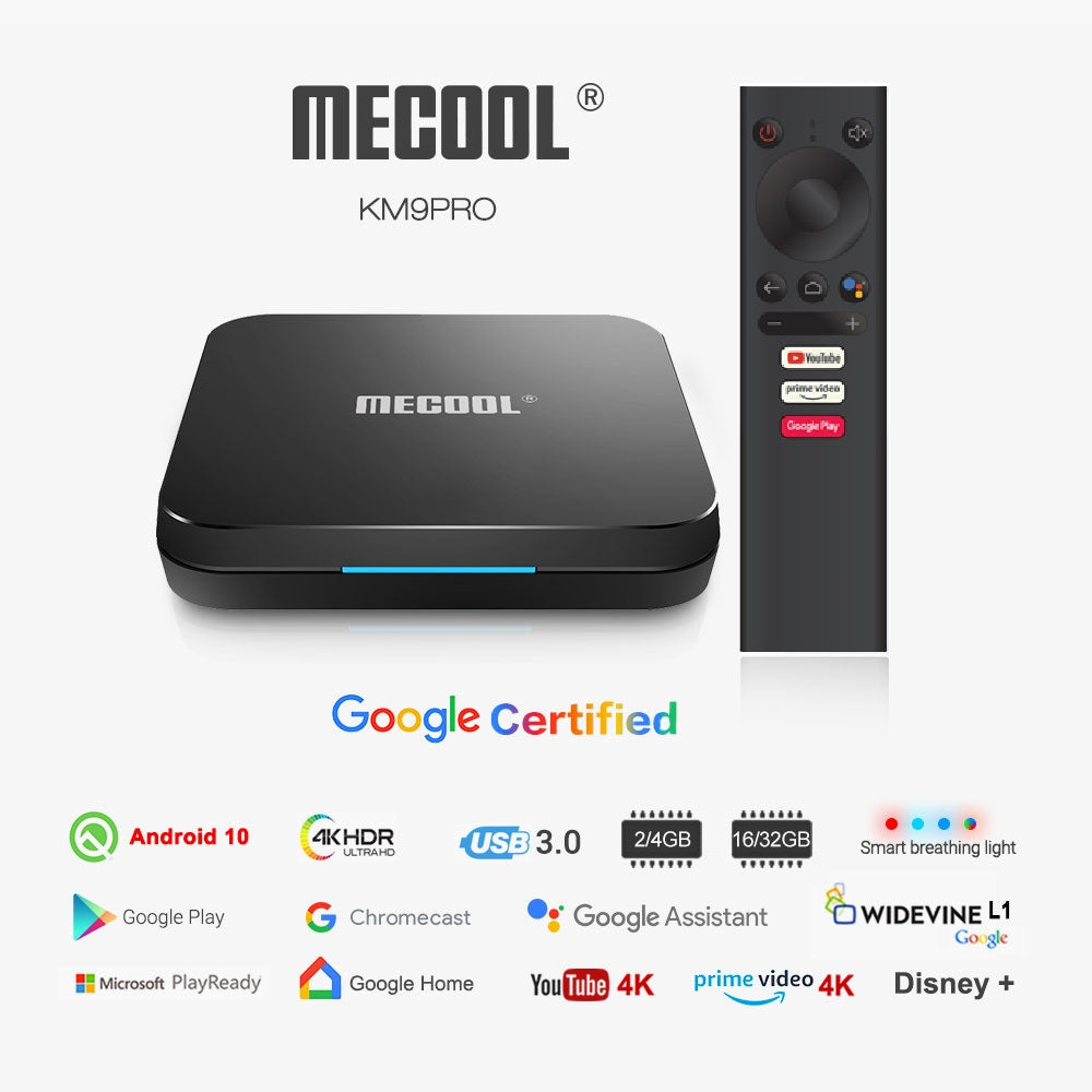 MECOOL KM9 PRO 4K UHD Google Android TV Box HDR 2GB RAM 16GB ROM