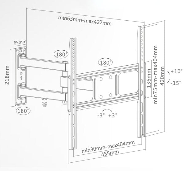TV Wall Mount 32-55 Full Motion Extra Slim LCD/LED/PLASMA and CURVED TVs