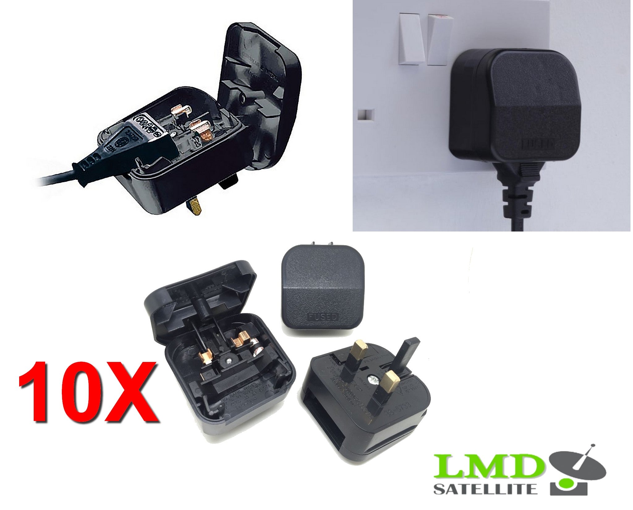 EU 2 Pin to UK 3 BS5733 Pin Main Power Plug Adapter Black  with 5A Fused UK