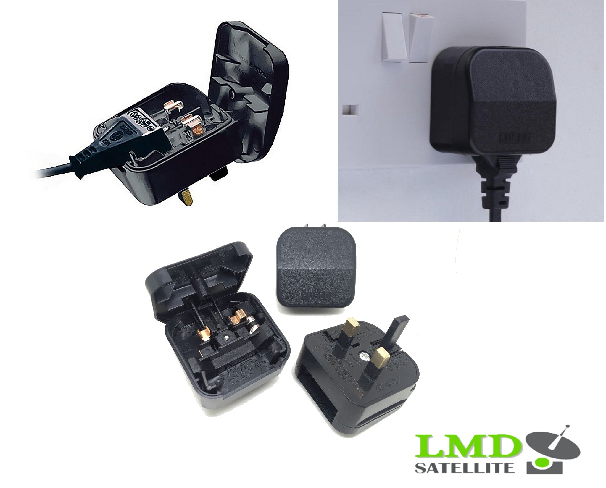 EU 2 Pin to UK 3 BS5733 Pin Main Power Plug Adapter Black  with 5A Fused UK