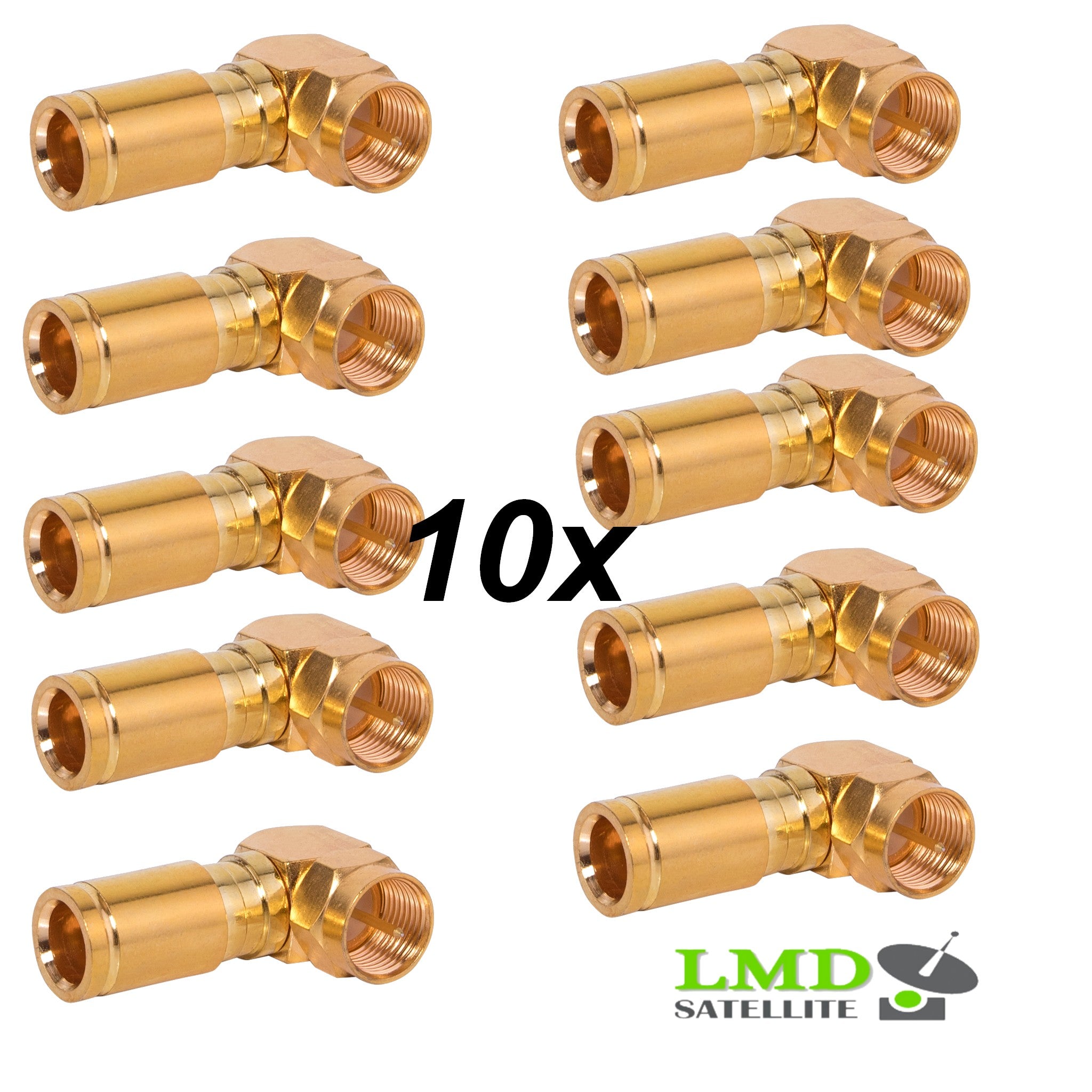 10 X F CONNECTOR COMPRESSION ANGLE/90 DEGREE PLUG GOLD 7MM FOR RG6 COAXIAL CABLE