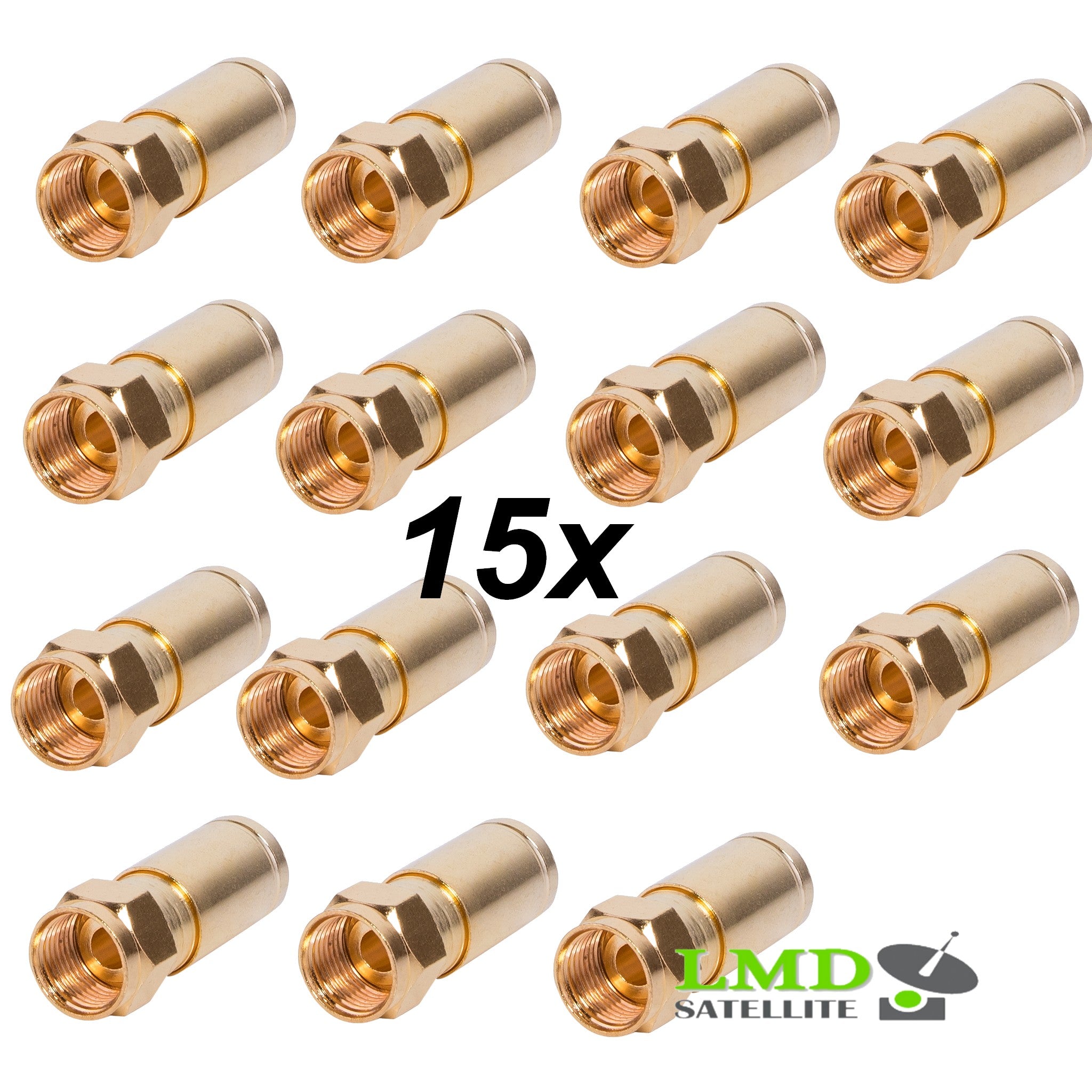 15 X F CONNECTOR COMPRESSION PLUG GOLD 7MM FOR RG6 COAXIAL CABLE